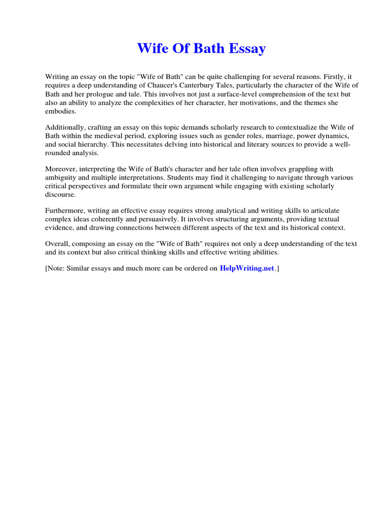 Wife of Bath Essay PDF Diet (Nutrition) Diet & Nutrition