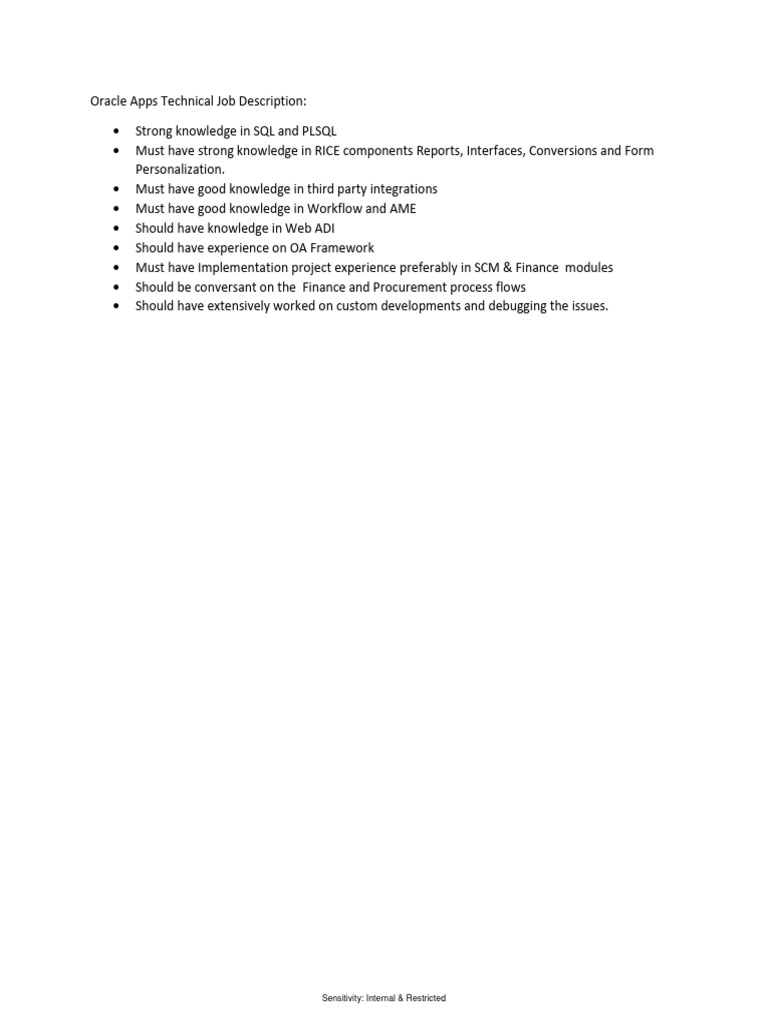 ORACLE APPS TECHNICAL CONSULTANT JOB DESCRIPTION visual data 6