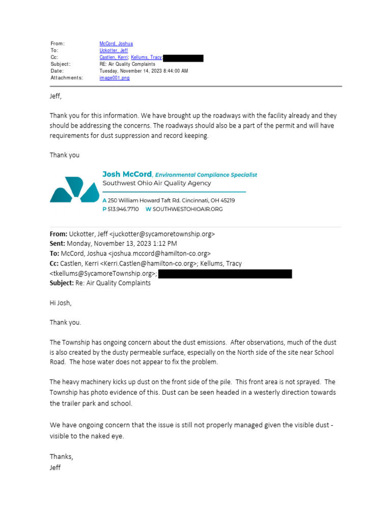 Sycamore Township Waste Site Emails With Township PDF Mobile Phones