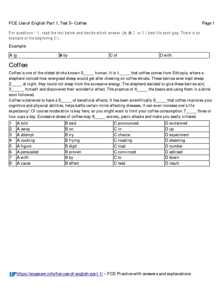 FCE Test 5: Coffee Reading Exercise | PDF | Coffee | Neuroscience