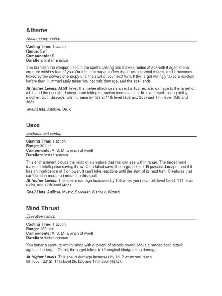 D&D Spell Descriptions and Mechanics | PDF | Magician (Fantasy)