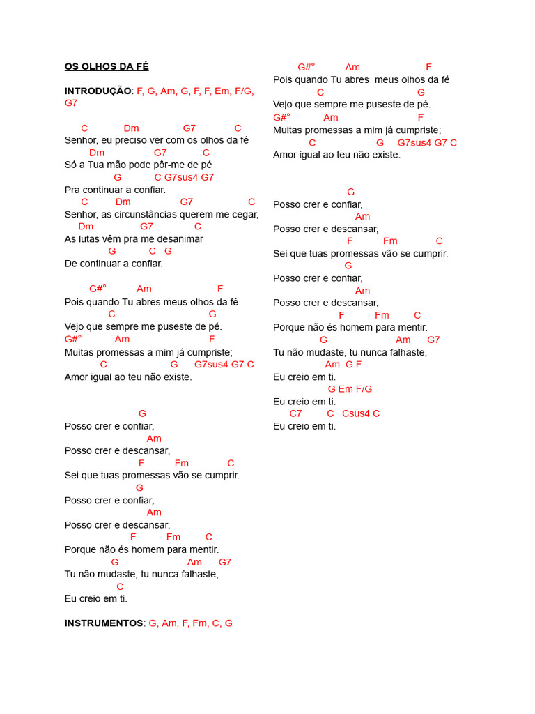 Os Olhos Da Fé Cifra Download Grátis Pdf Crença E Doutrina Religiosa