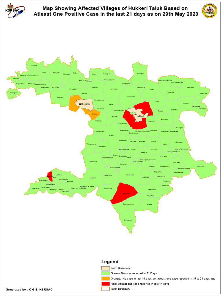 Hukkeri Taluk Villages and Cases Map | PDF
