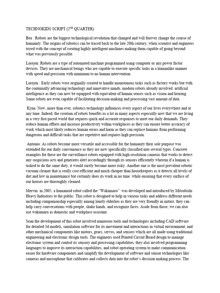 TK Script | PDF | Robot | Robotics