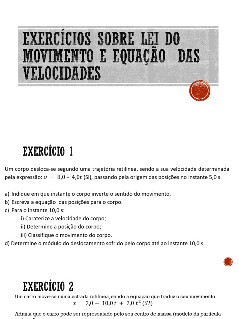 Exercícios Sobre Leis Do Movimento | PDF | Velocidade | Leis do ...