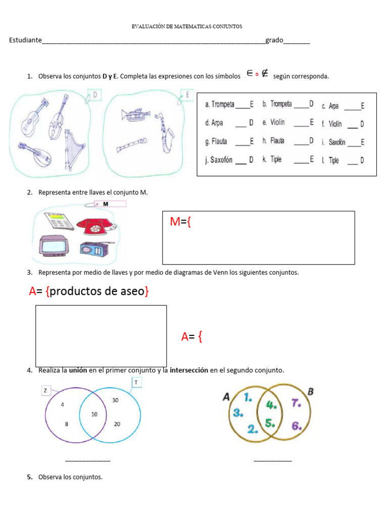 Evaluación de Conjuntos para Tercer Grado | PDF | Métodos y materiales ...