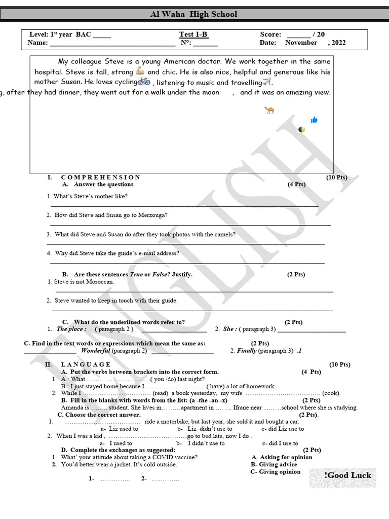 Gateway 1 Term 1 Test 1 B | PDF | Human Communication | Linguistics