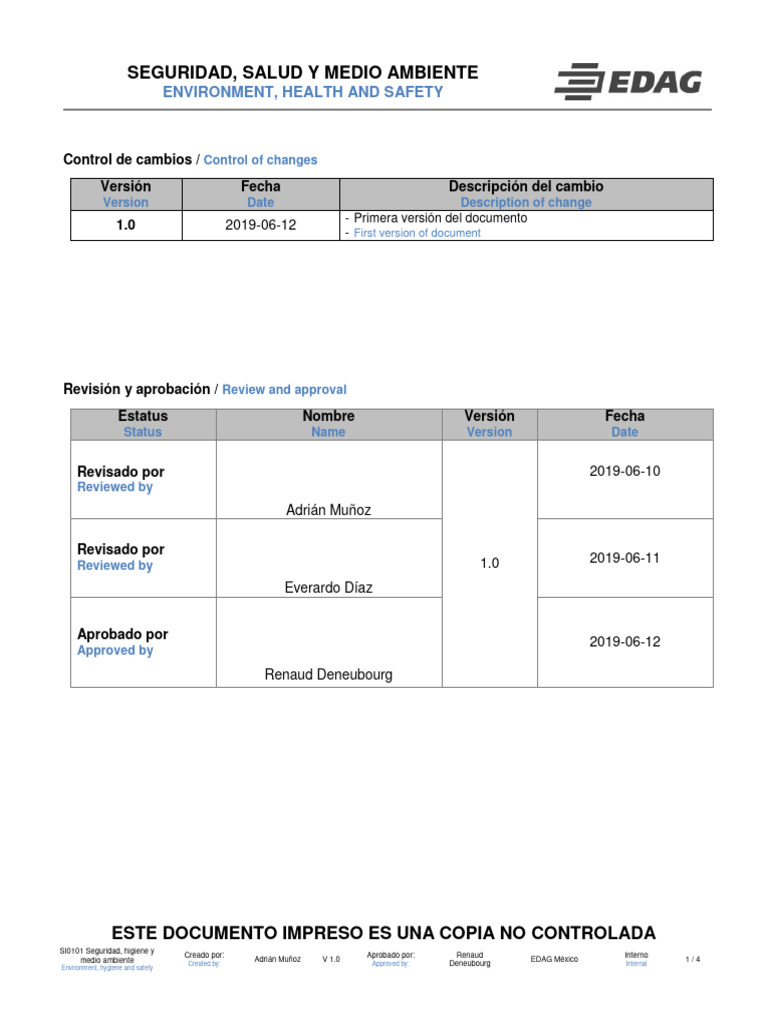 SI0101 Seguridad, Salud y Medio Ambiente - Environment, Health and ...