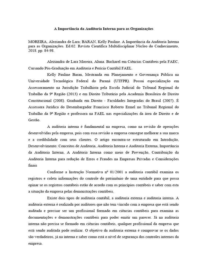 Importância da Auditoria Interna nas Empresas | PDF | Contabilidade ...