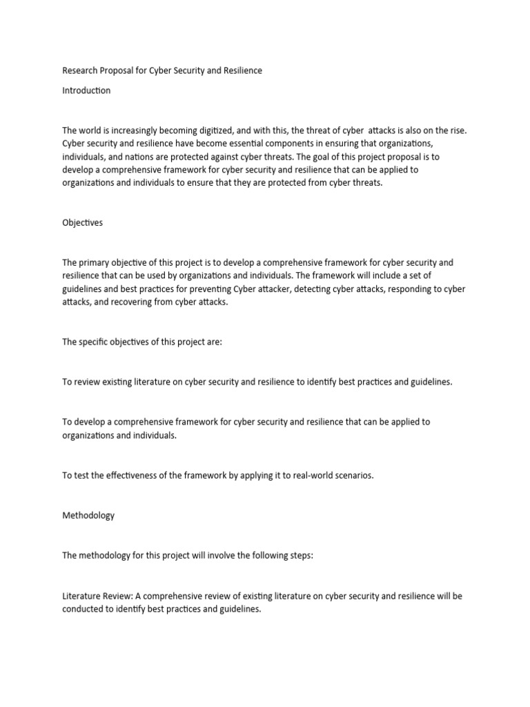 Research Proposal For Cyber Security And Resilience Pdf Computer