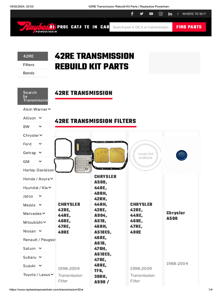 42RE Transmission Rebuild Kit Parts Raybestos Powertrain PDF