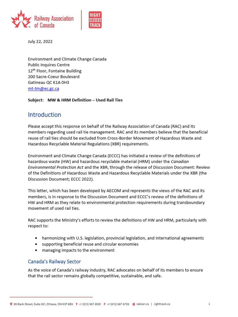 Used Rail Ties Management in Canada | PDF | Waste | Resource ...
