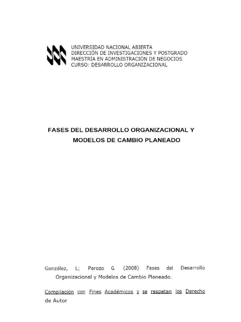 FASES DEL DESARROLLO ORGANIZACIONAL Y MODELOS DE CAMBIO PLANEADO - PDF ...
