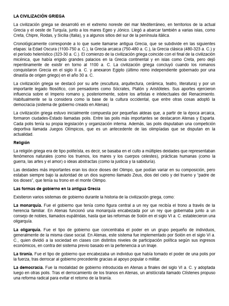 Historia y Cultura de la Civilización Griega | PDF | Antigua Grecia ...