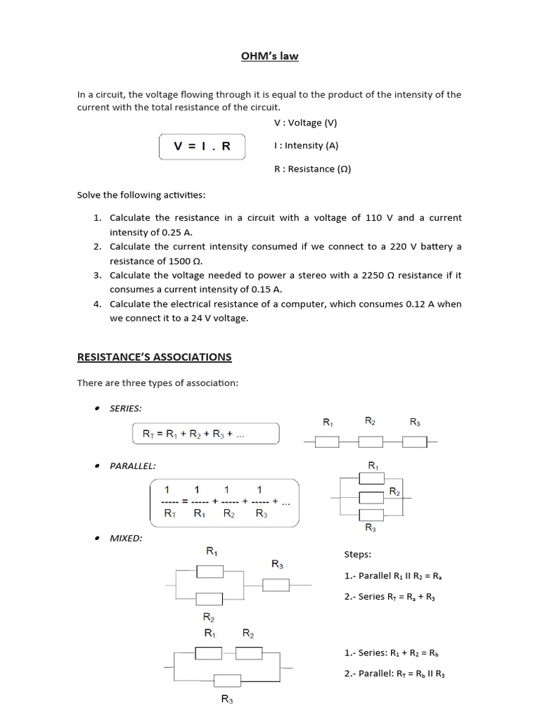 Electric Current Exercices | PDF