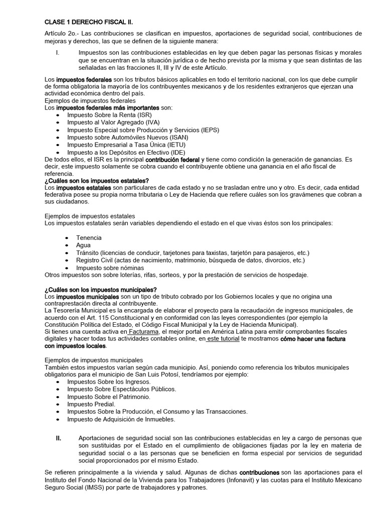 Clase 1 Derecho Fiscal Ii | PDF | Impuestos | Impuesto sobre la renta