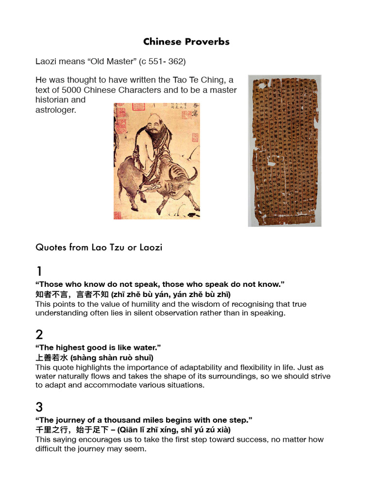 Chinese Proverbs PDF | PDF | Laozi | Tao Te Ching