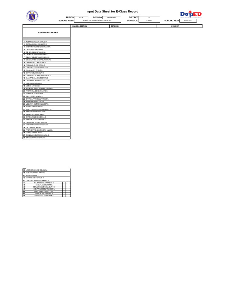 Class record blank fil pdf social institutions
