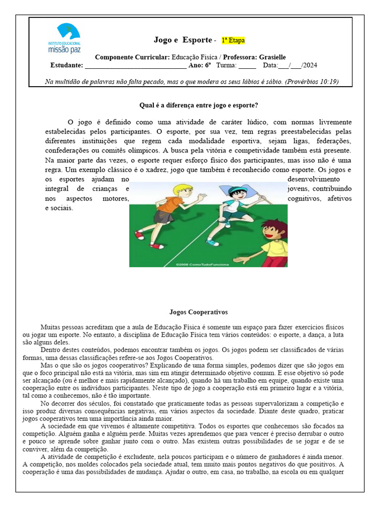 Diferenças entre Jogo e Esporte | PDF | Educação Física | Esportes