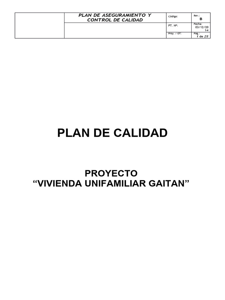 Plan de Calidad Obra Civil | PDF | Calidad (comercial) | Seguridad y ...