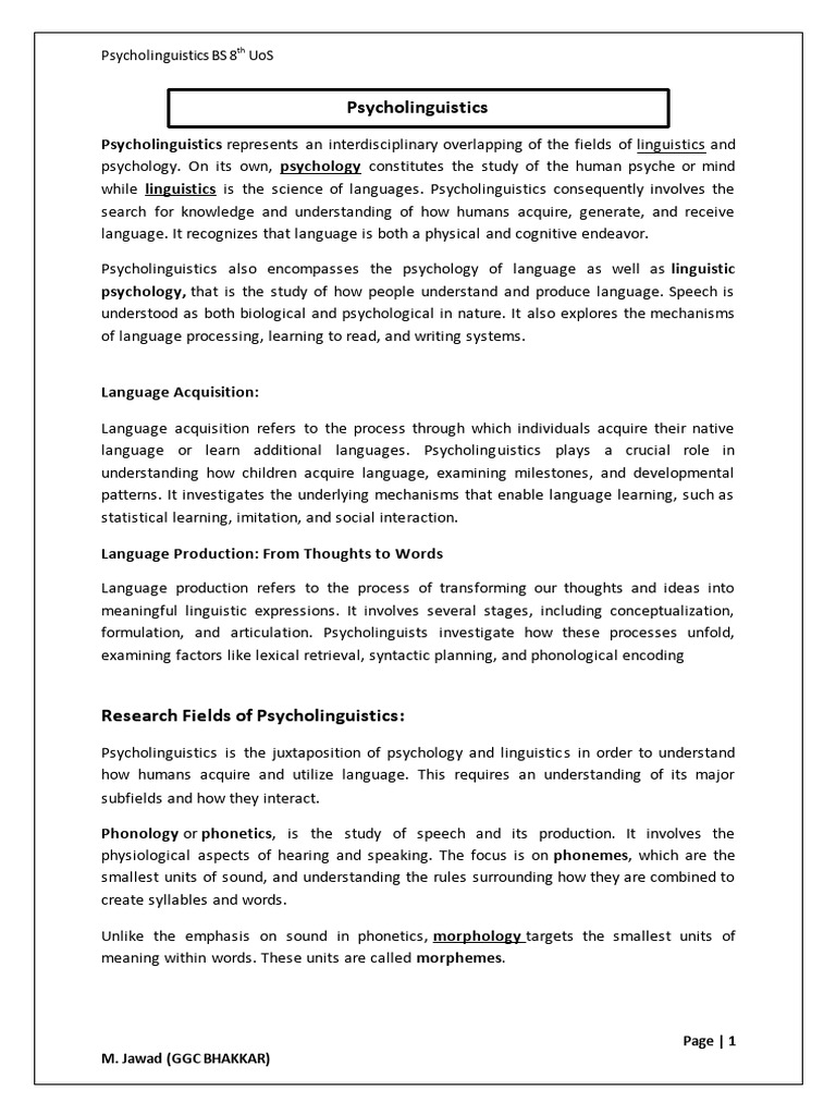 Understanding Psycholinguistics Basics | PDF | Second Language ...