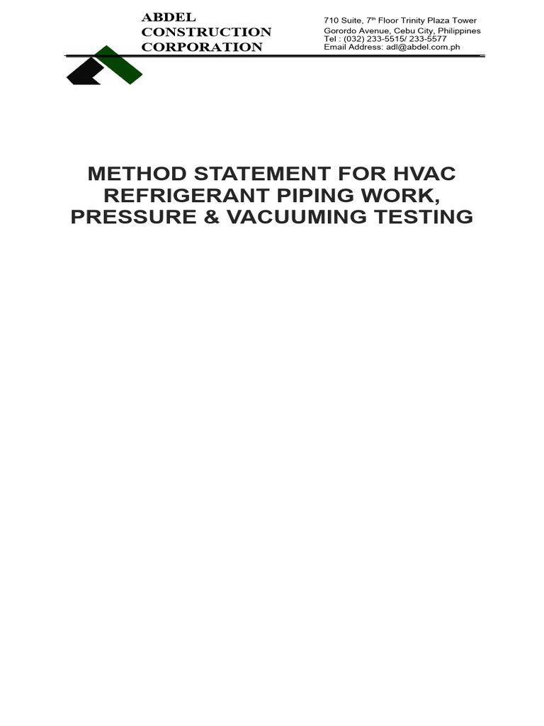 Method Statement For Hvac Refrigerant Piping Work PDF Pipe (Fluid