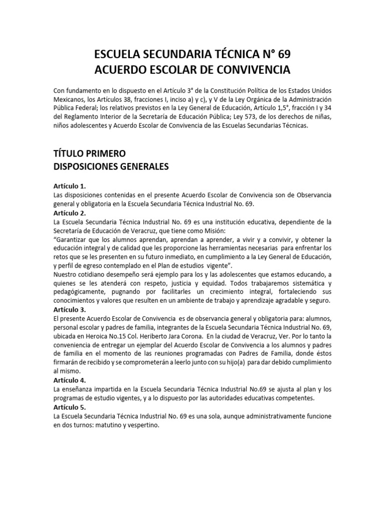 Acuerdo Escolar de Convivencia para El Ciclo 2023 - 2024 | PDF ...