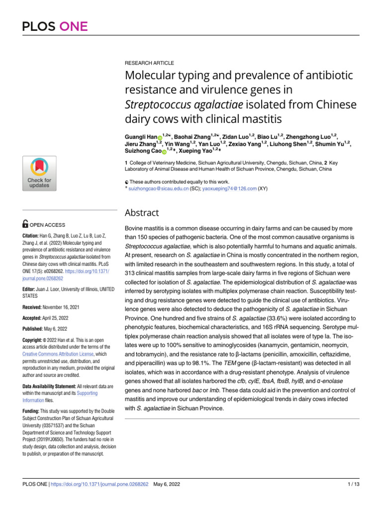 Molecular Typing and Prevalence of Antibiotic Resistance and Virulence ...