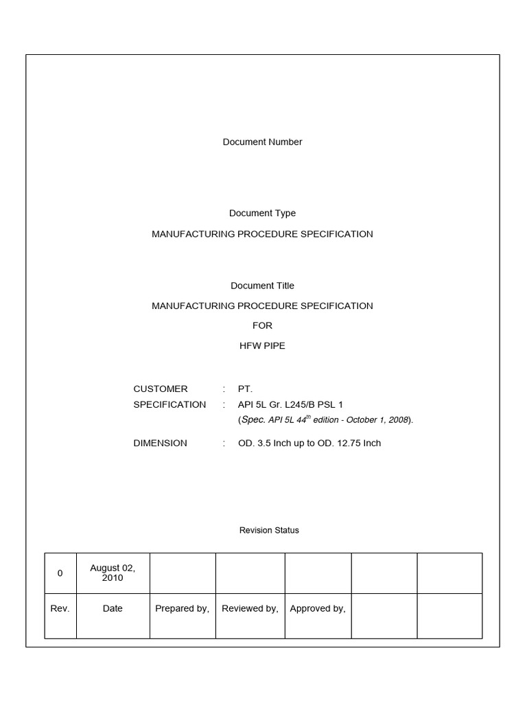 HFW Pipe Manufacturing Procedure API 5L | PDF | Pipe (Fluid Conveyance ...