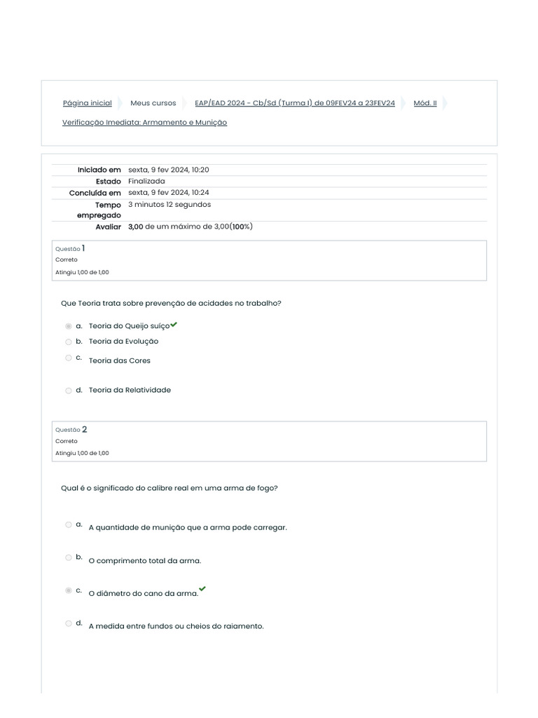 Questões sobre Prova de Tiro | PDF