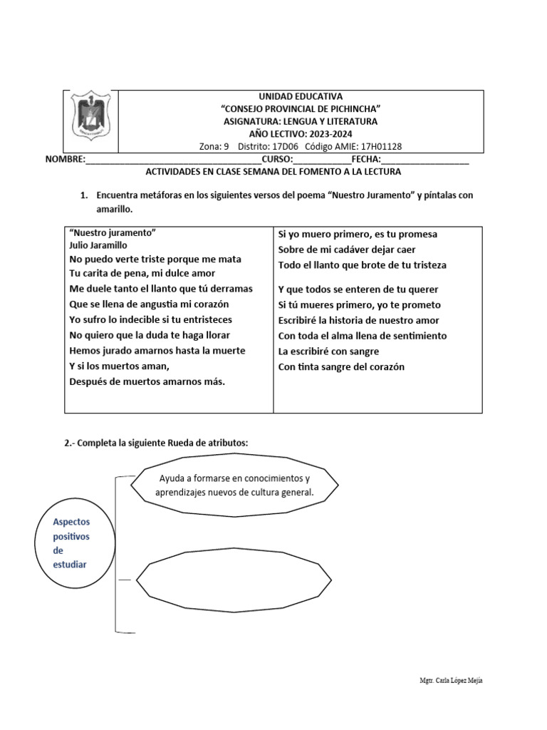 Taller Semana 5 | PDF | Artes del Lenguaje y Comunicación | Relaciones ...