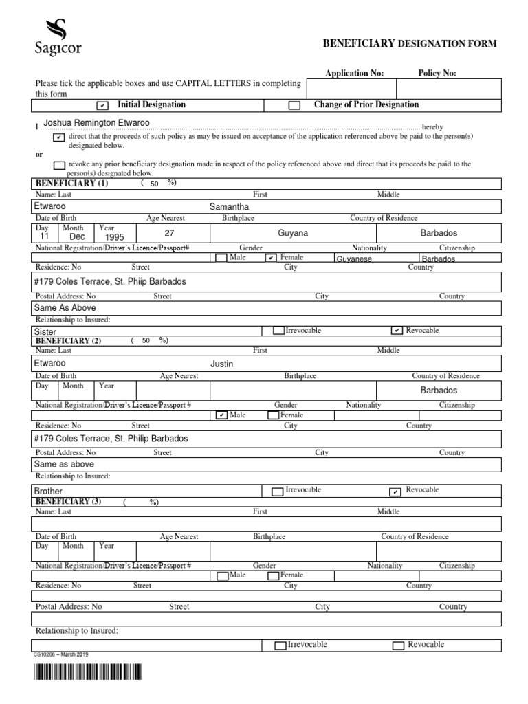 Beneficiary Designation Form Guide | PDF | Trust Law | Civil Law ...