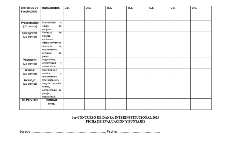 Criterios de Evaluación para Concurso de Danza | PDF