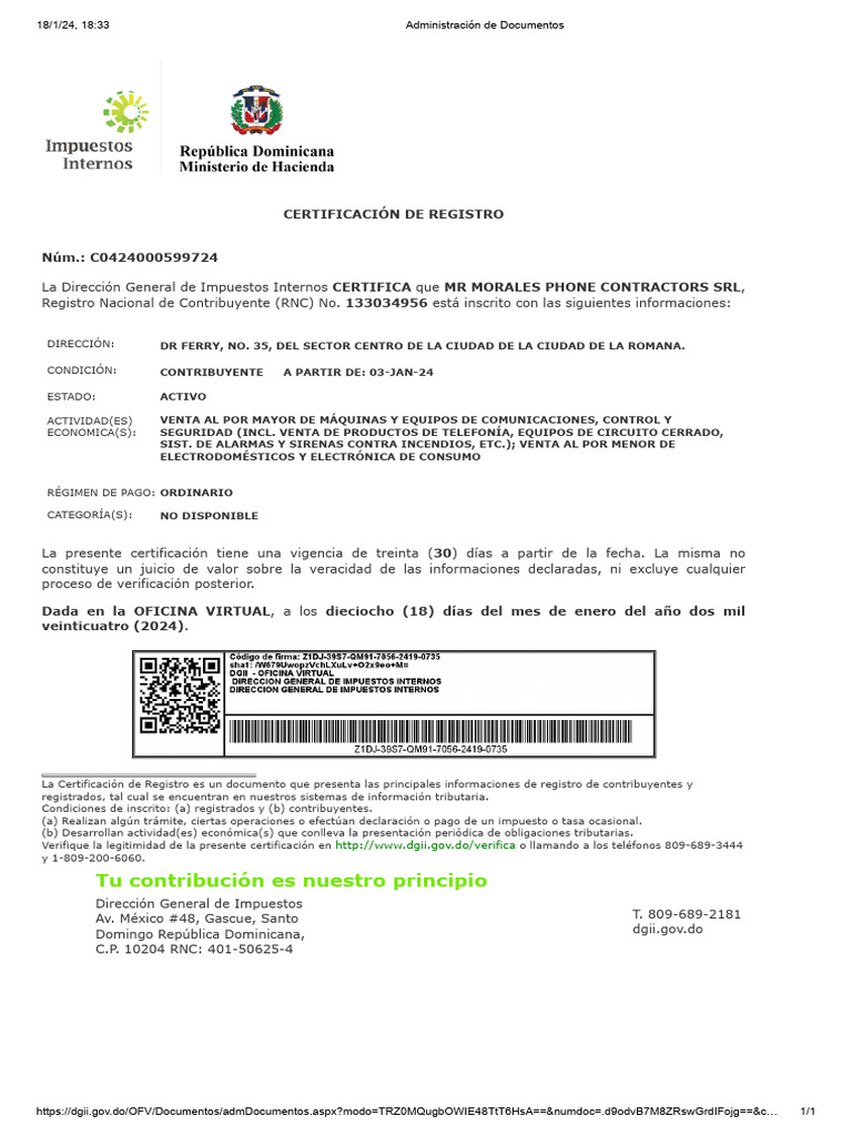 Certificación de Registro de Contribuyente | PDF | Impuestos | Economias