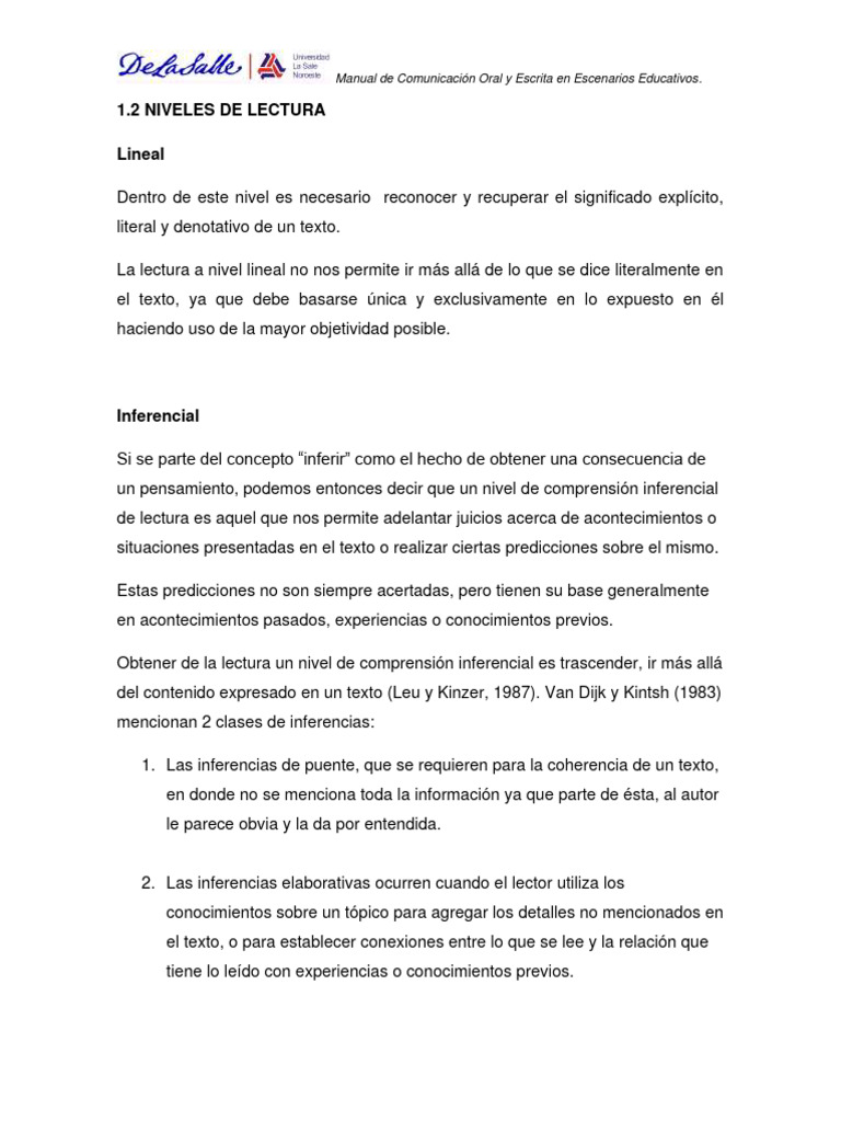 Niveles de Lectura | PDF | Pensamiento | Inferencia