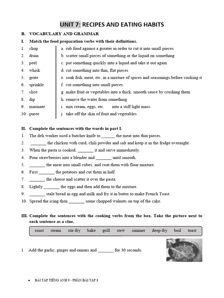 Cooking Vocabulary and Healthy Eating Tips | PDF | Foods | Nutrition