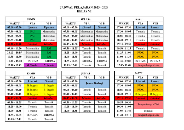 Jadwal Pelajaran Baru Vi | PDF