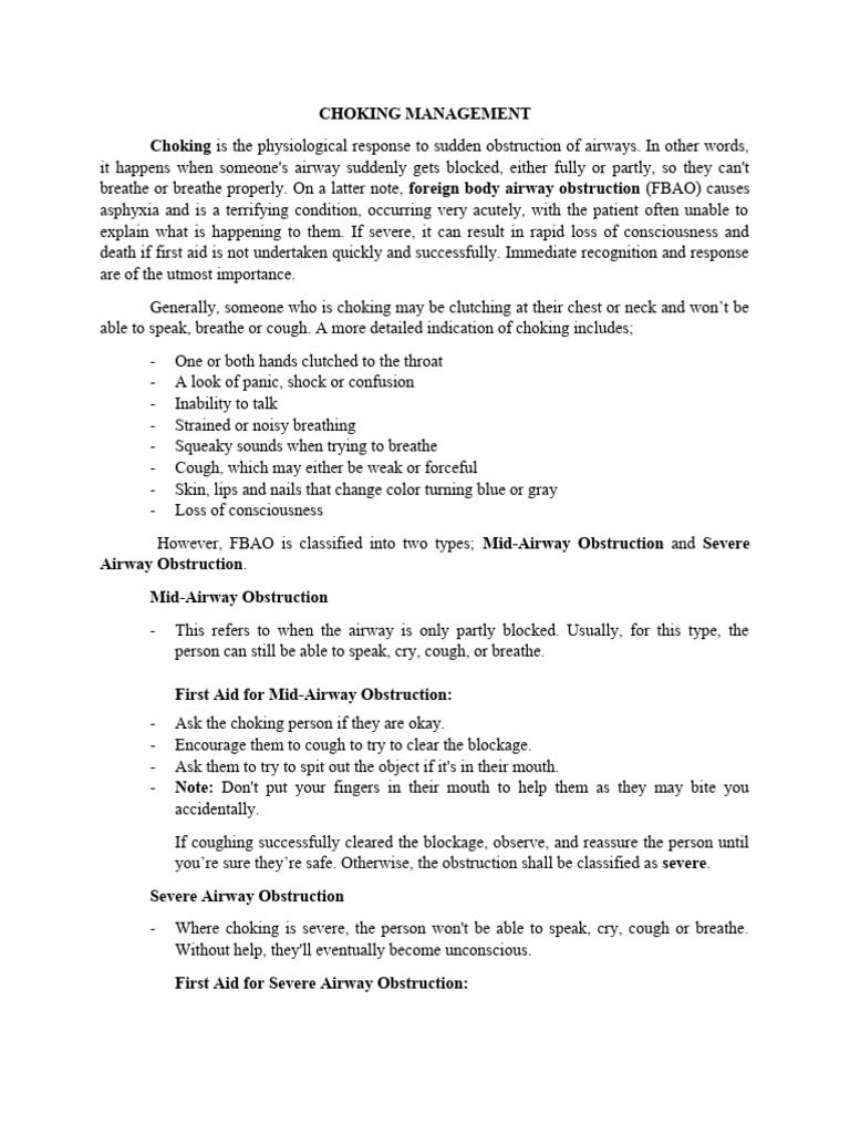 Choking Management | PDF | Clinical Medicine | Medical Emergencies