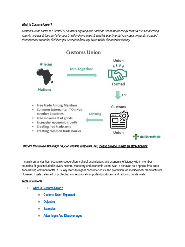 Lecture 2 What Is Customs Union PDF Free Trade Tariff