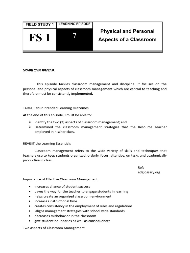 Episode 7 Pdf Classroom Management Teachers