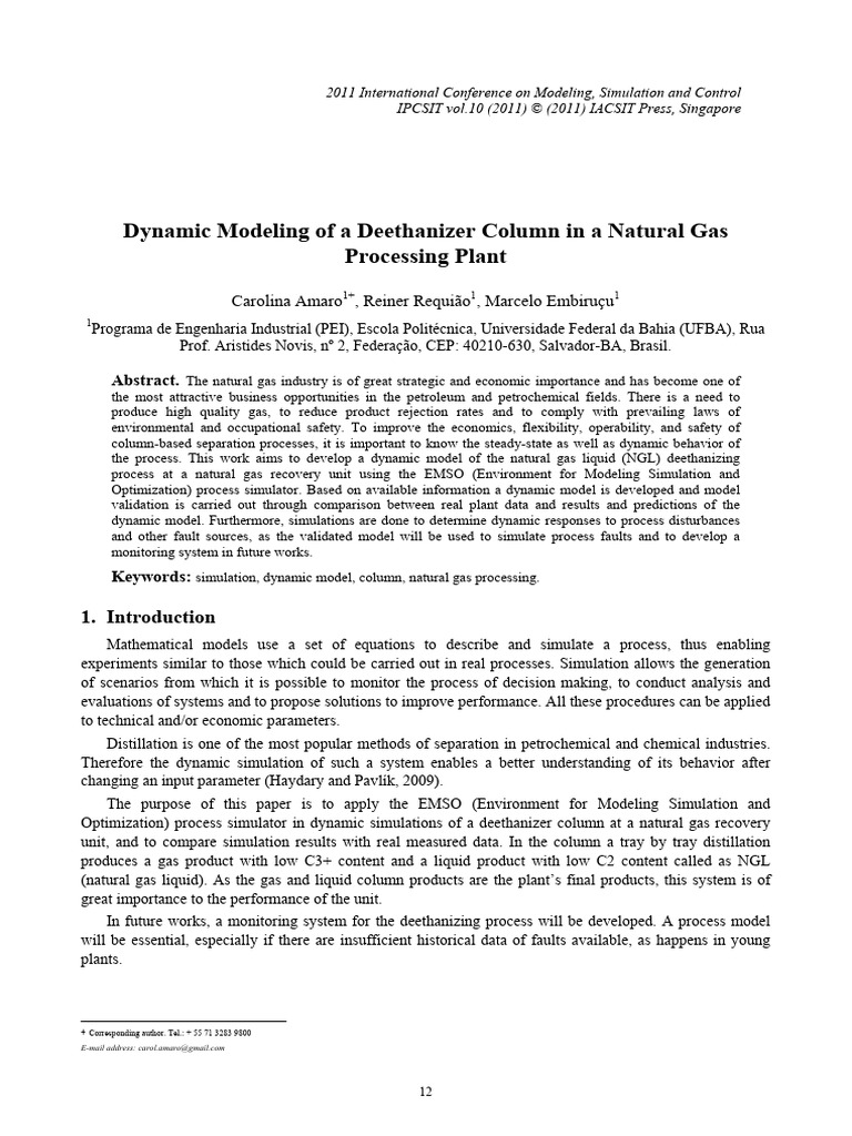 Dynamic Modeling of A Deethanizer Column | PDF | Simulation | Fluid ...