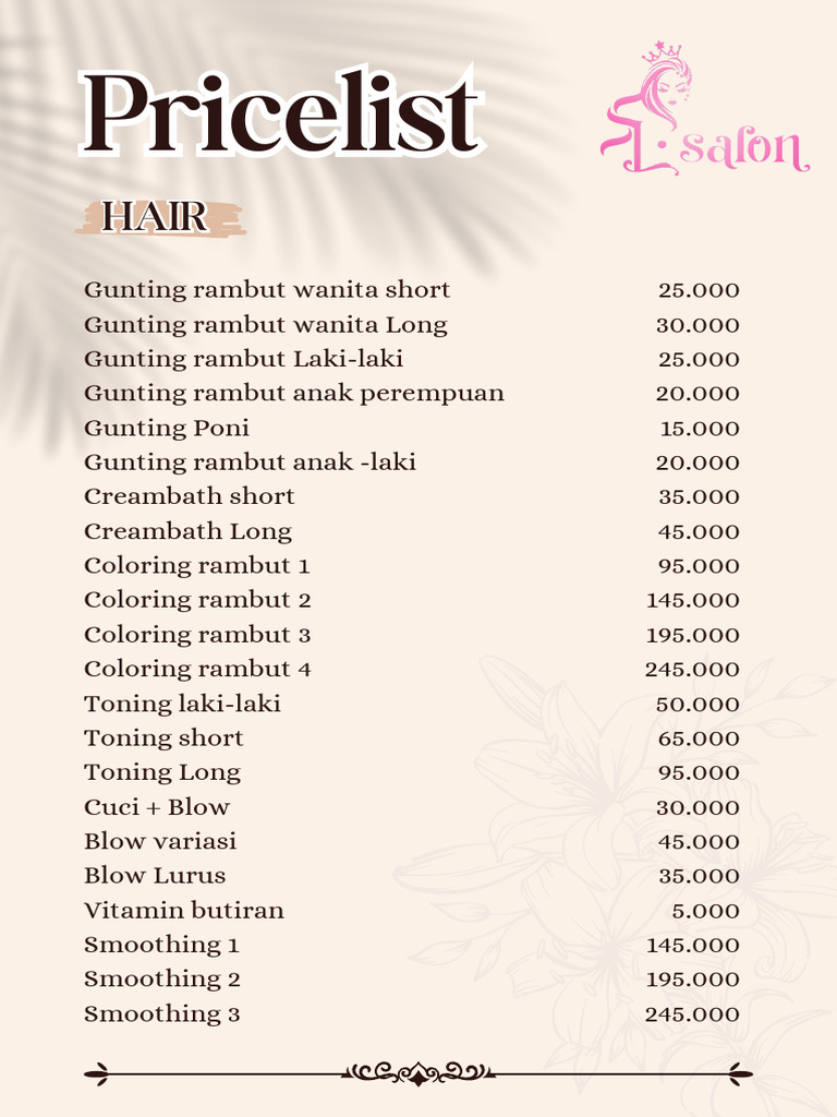 SL Salon Pricelist | PDF