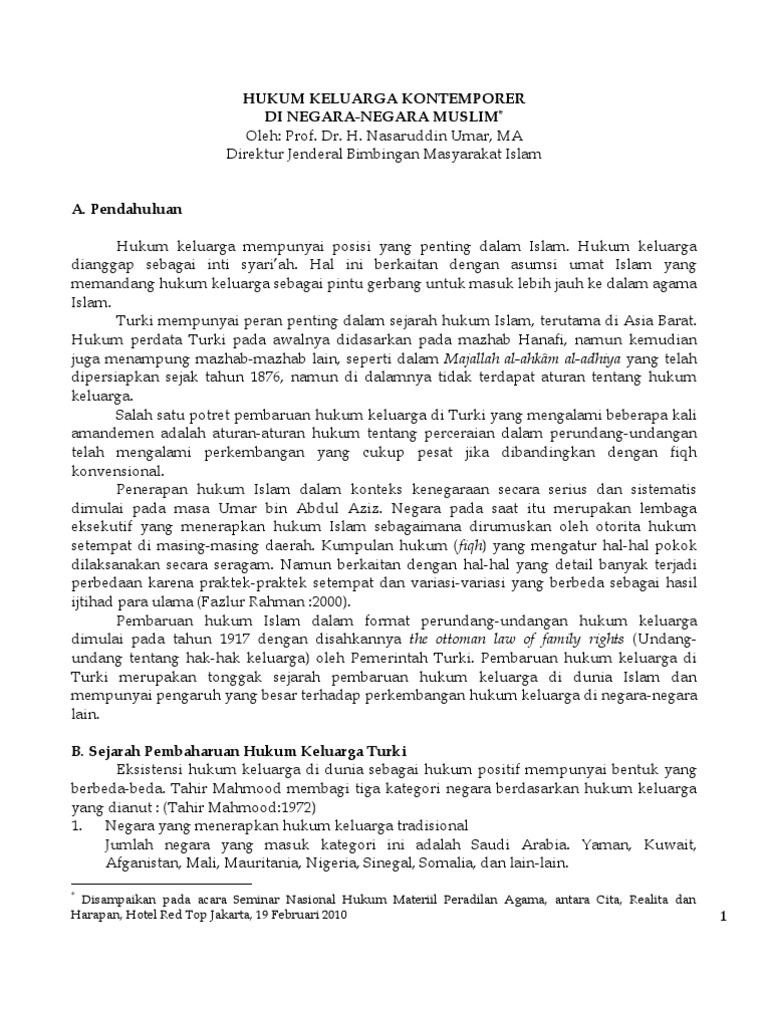 Makalah Dirjen Bimas Islam Hukum Keluarga Kontemporer Di Negara Muslim