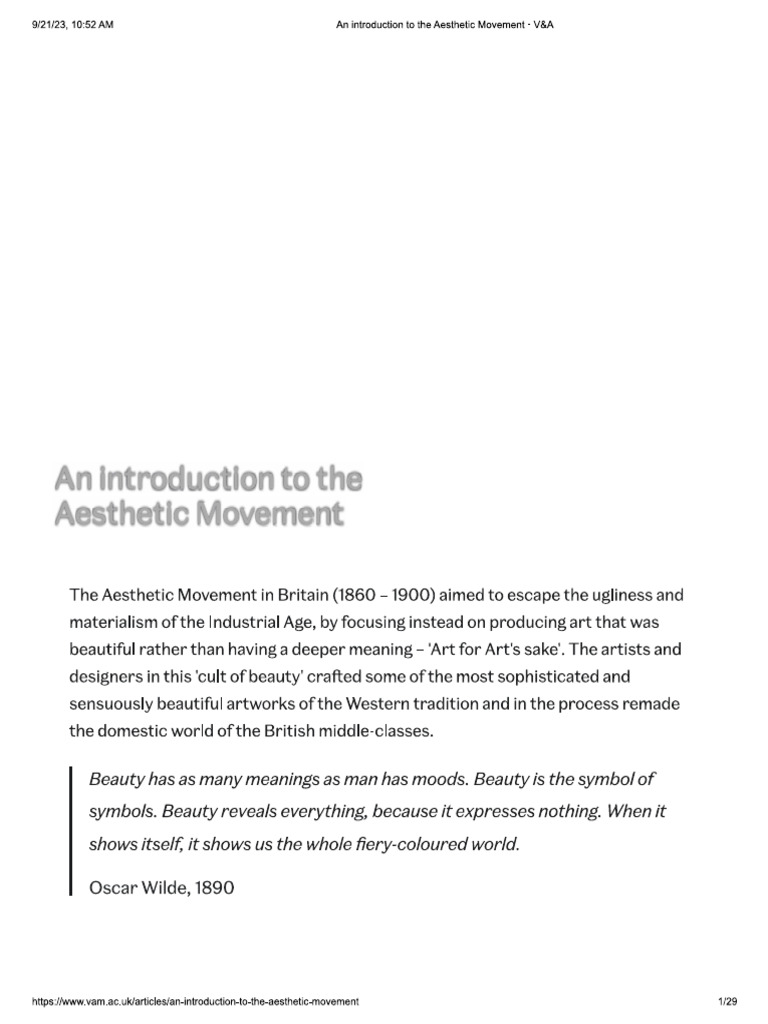 An Introduction To The Aesthetic Movement | PDF