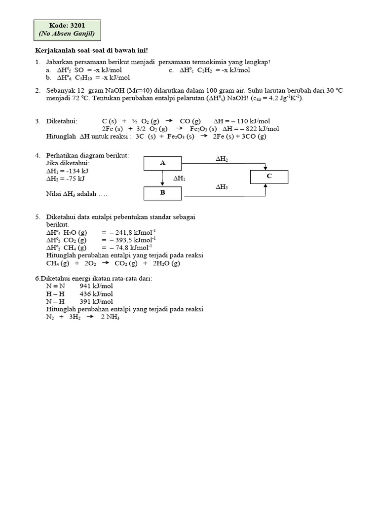 Soal Termokimia Kelas 11 | PDF | Metode & Bahan Ajar | Sains & Matematika