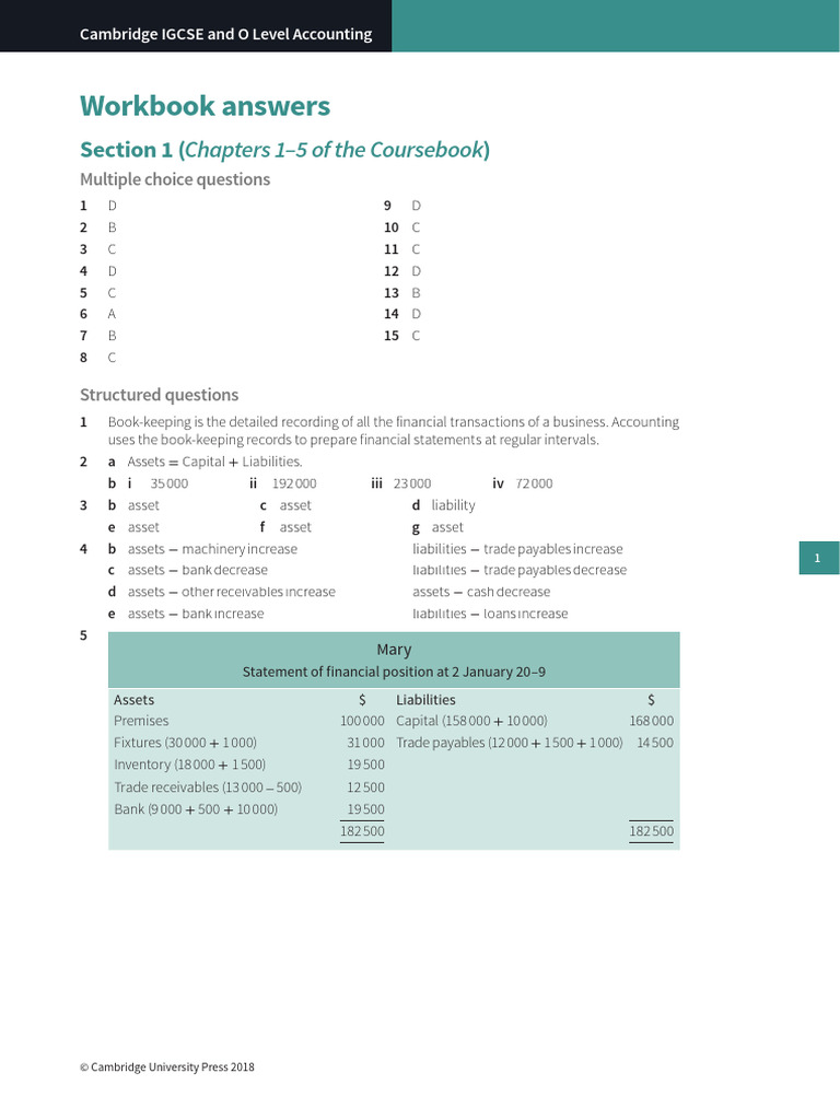IGCSE/O Level Accounting Workbook Answers | PDF | Debits And Credits ...