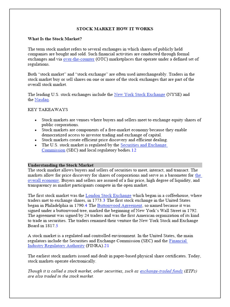 Stock Market How It Works PDF Stocks Stock Market
