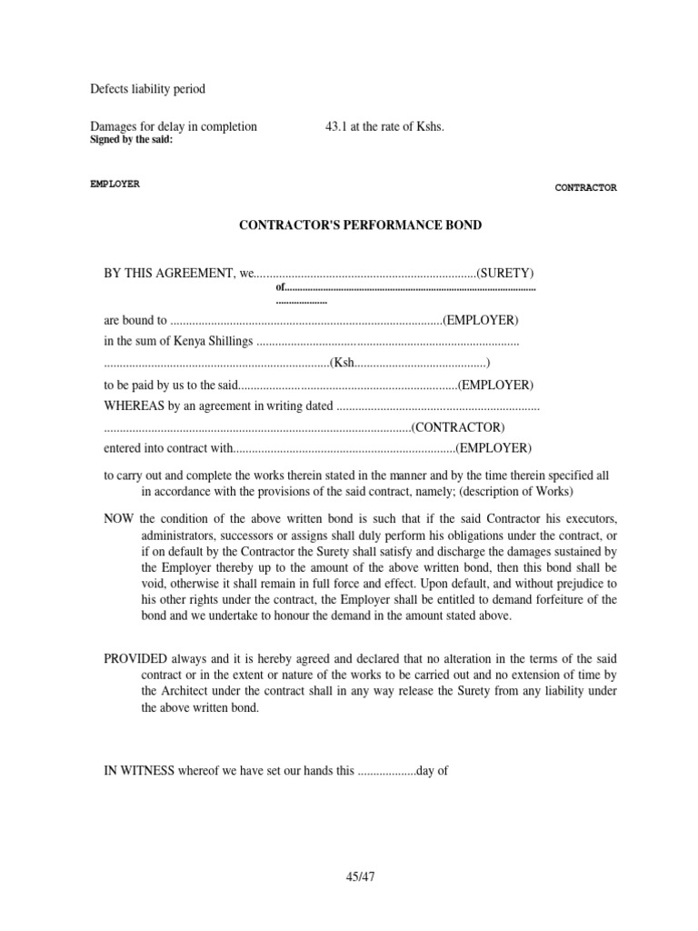 Contractor'S Performance Bond Signed by The Said PDF Surety