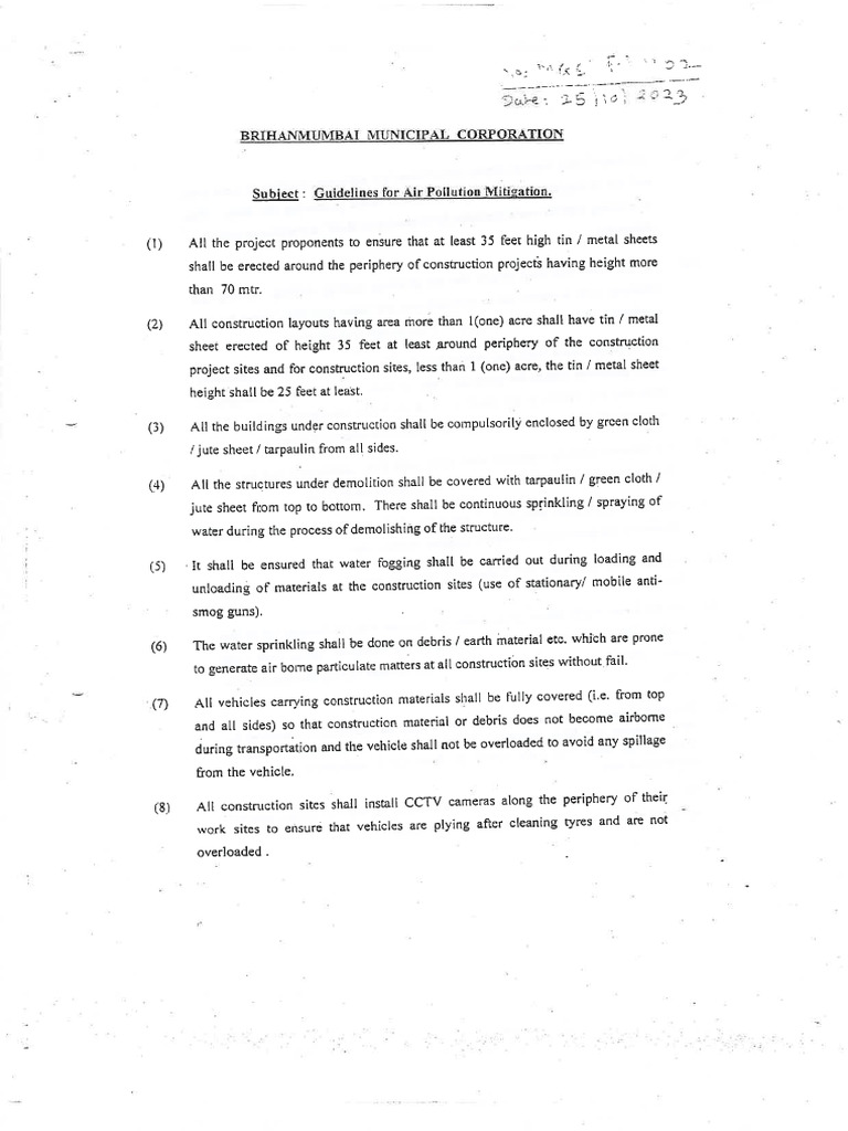 BMC Guidlines For Air Pollution DT 25.10.2023 | PDF