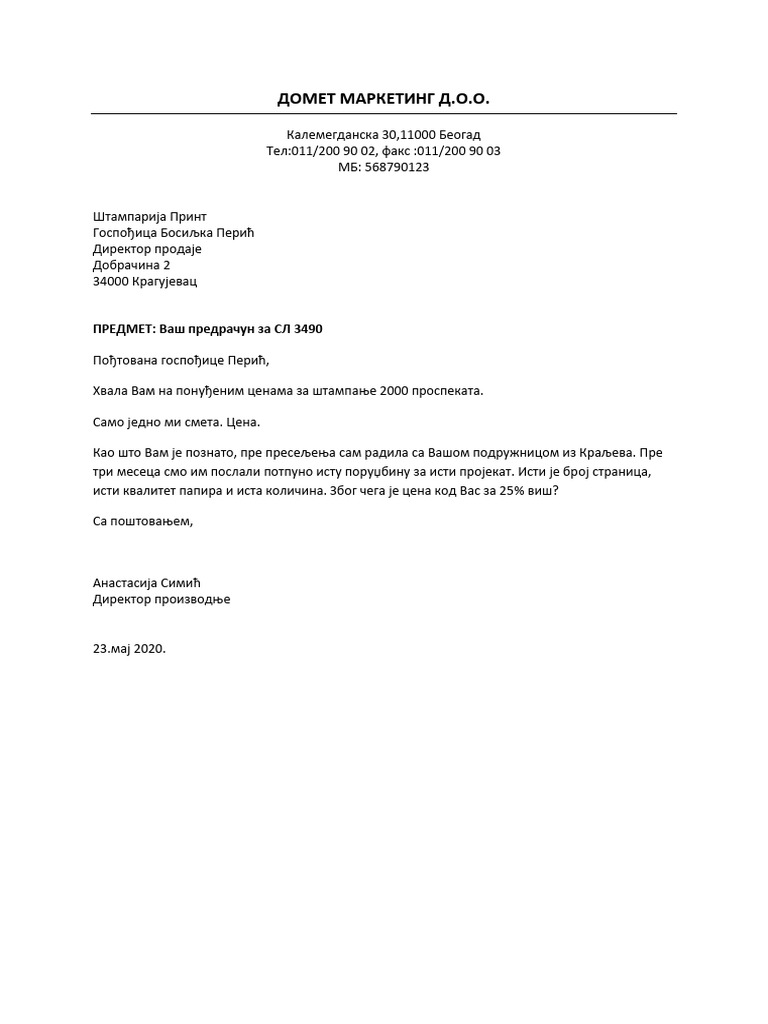 Poslovno Pismo Blok Forma | PDF